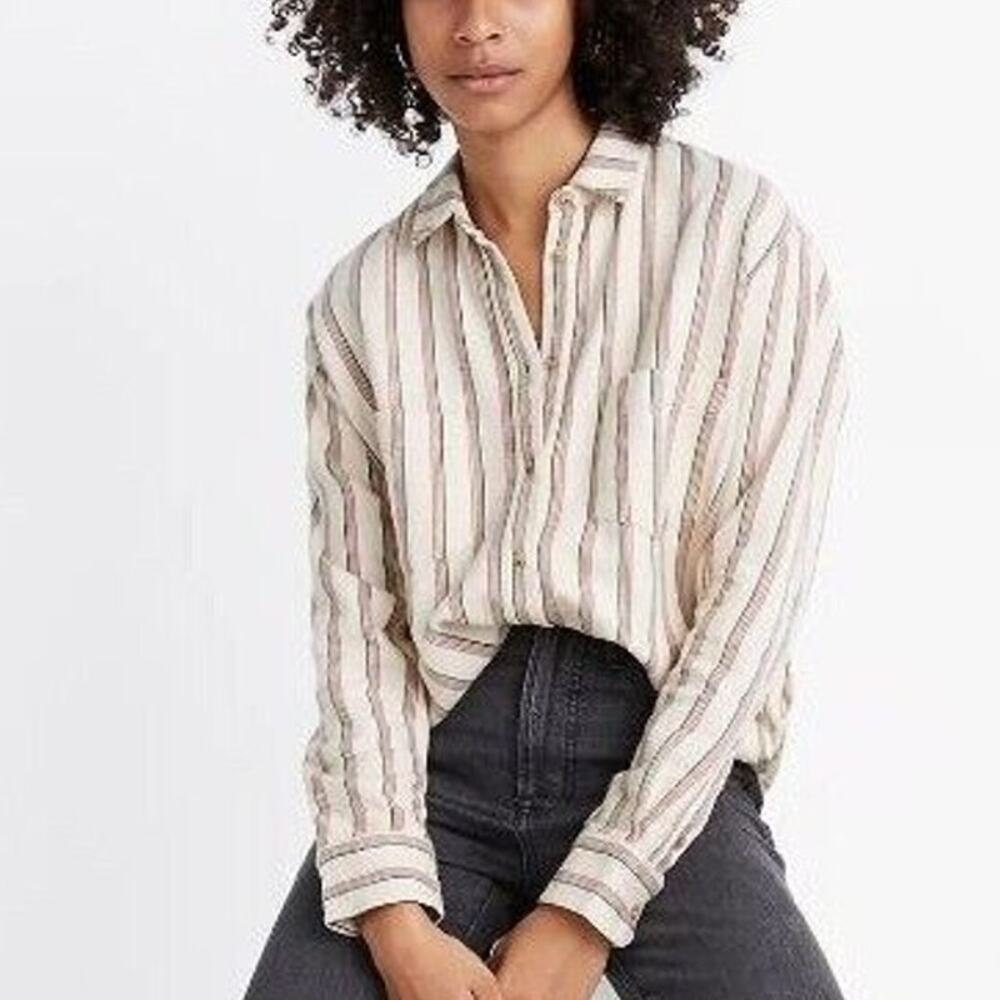 Madewell Womens Claxton Striped Flannel Sunday Shirt Size M Sustainable Preppy